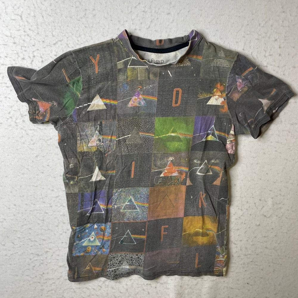 Pink Floyd T-Shirt Mens Medium Gray All Over Print Dark Side Of The Moon Tee